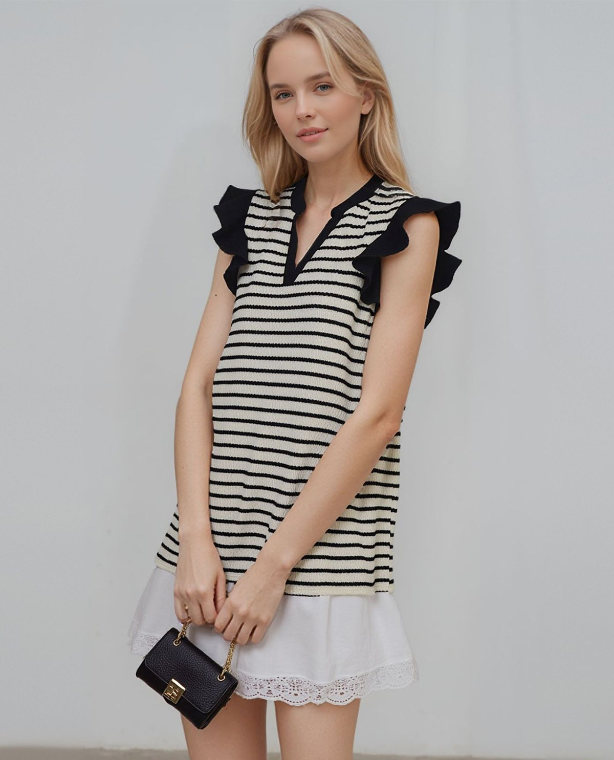 Heimish Stripe Top with Ruffle Sleeves