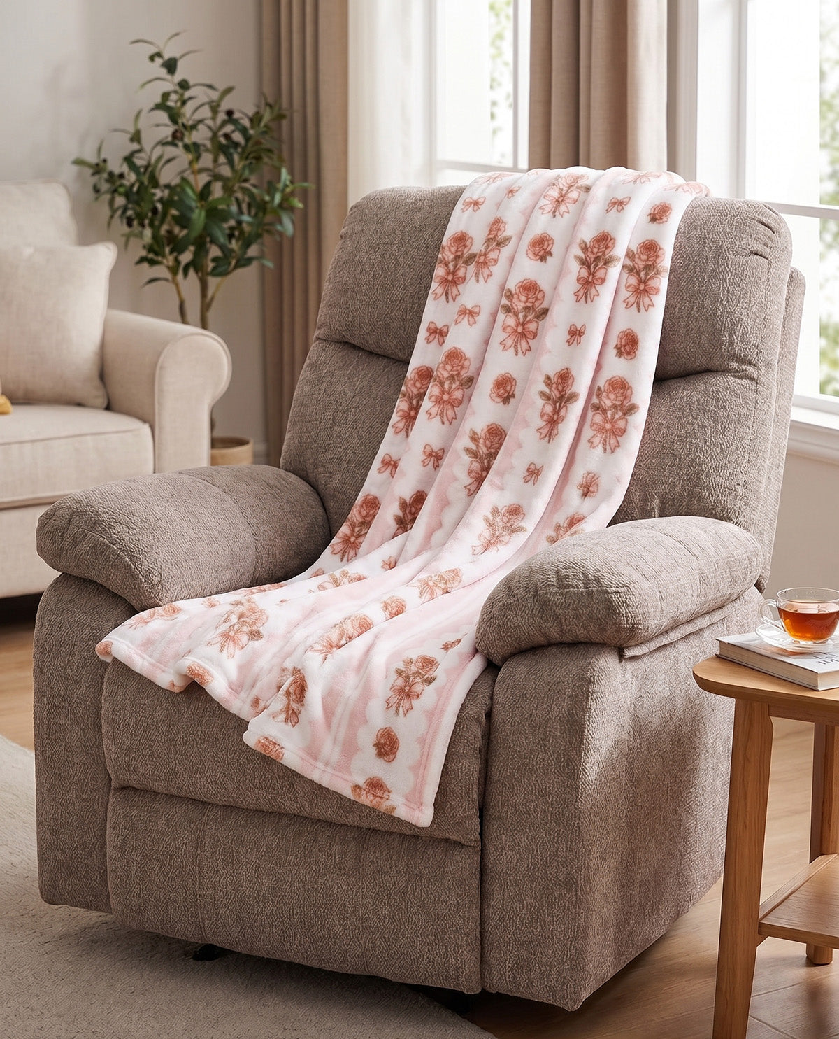 Bergamo Floral Stripe Blush Blanket