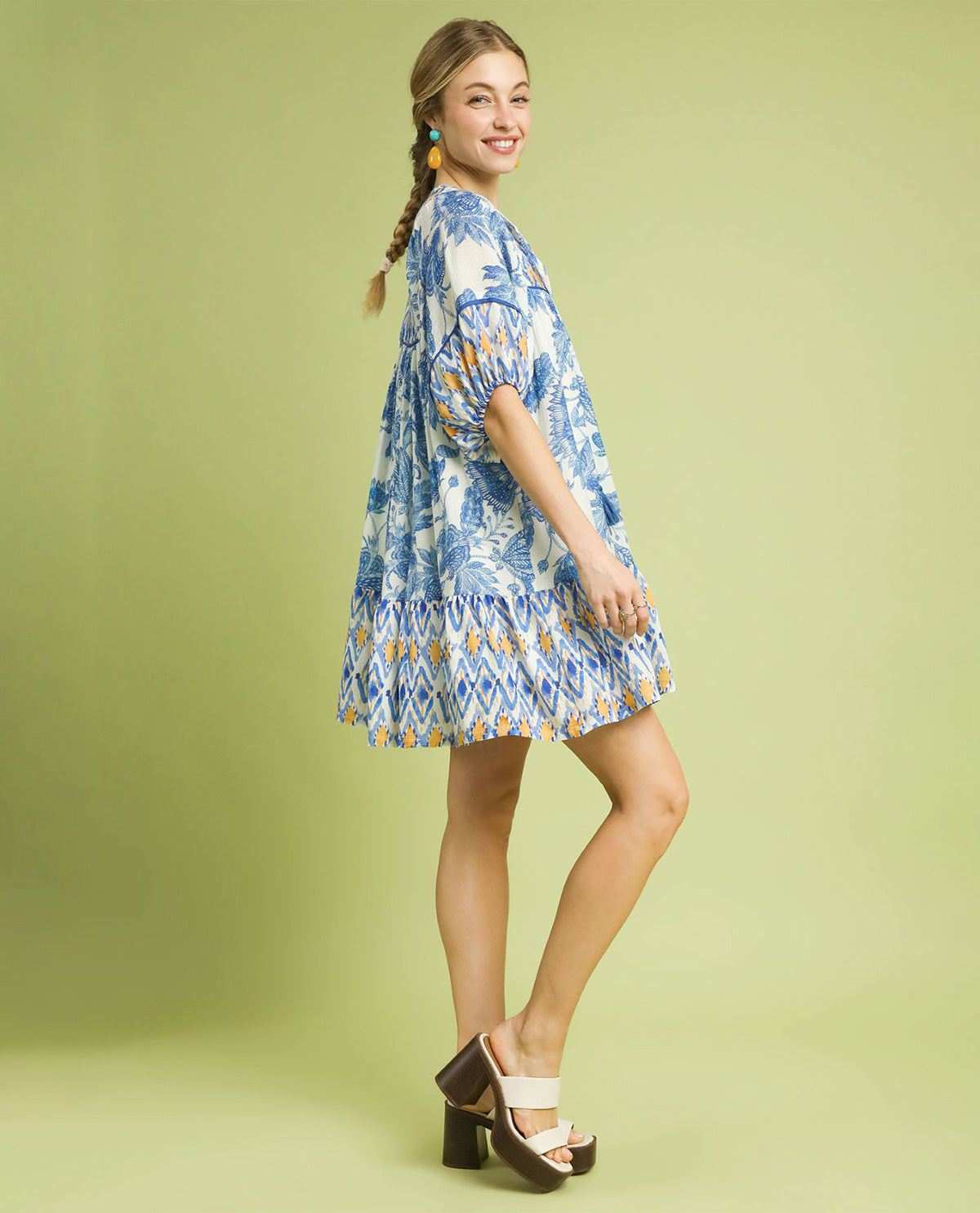 Abstract Mixed Print Babydoll Dress