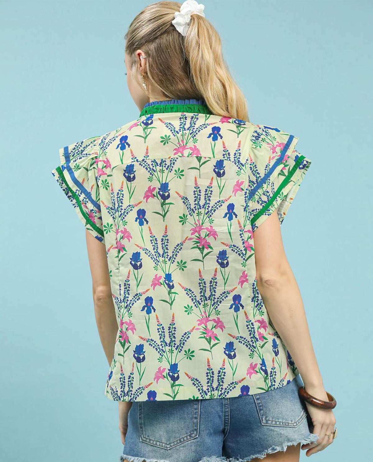 Floral Mix Print Top with Flutter Sleeves