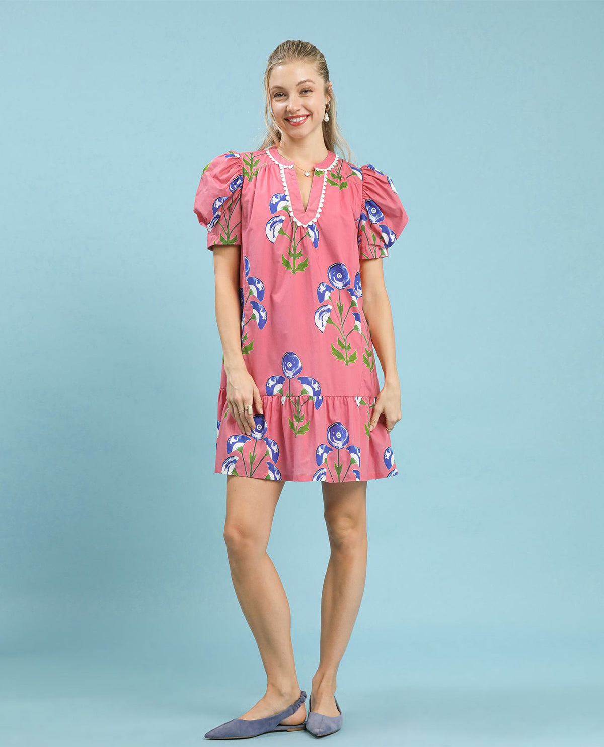 Flower Print Dress with Scallop Trim
