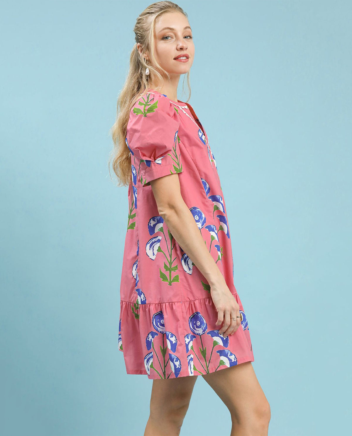Flower Print Dress with Scallop Trim