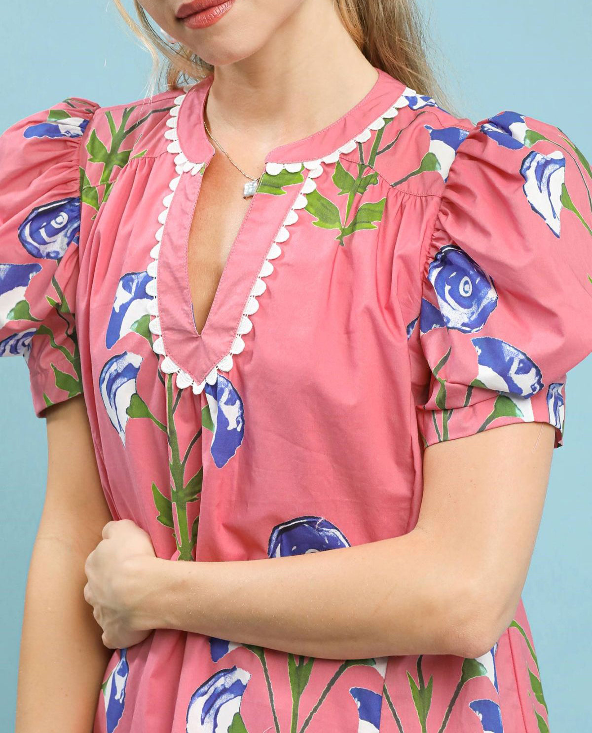 Flower Print Dress with Scallop Trim