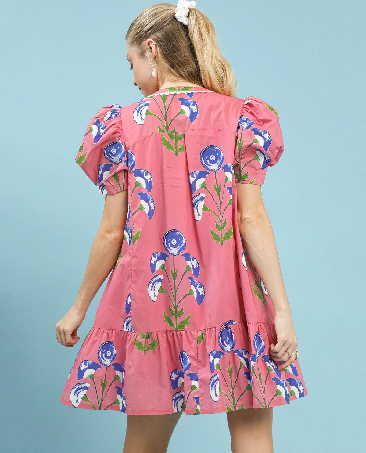 Flower Print Dress with Scallop Trim
