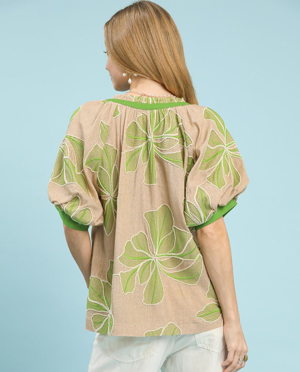 Floral Embroidered Top with Contrast Trim