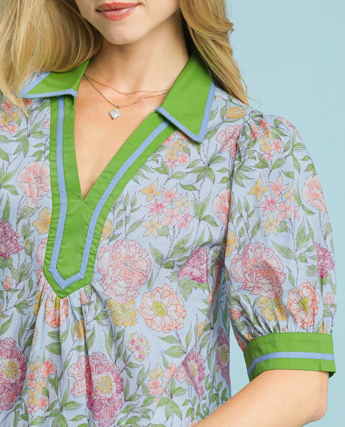 Mixed Floral Print Puff Sleeve Top