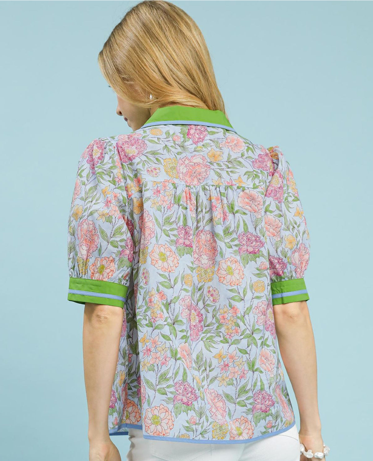 Mixed Floral Print Puff Sleeve Top