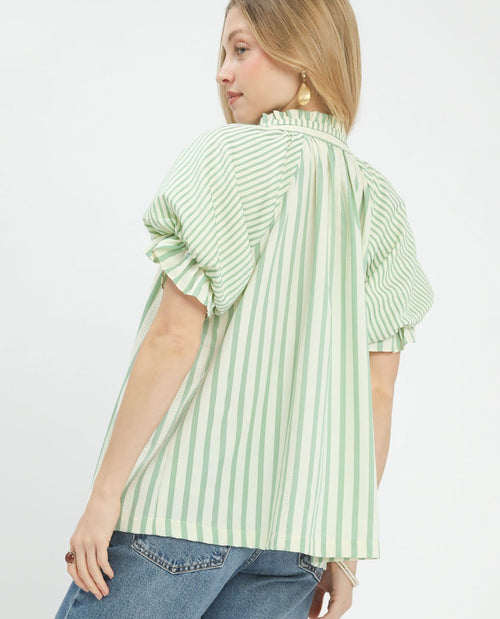 Umgee Stripe V-Neck Top Green