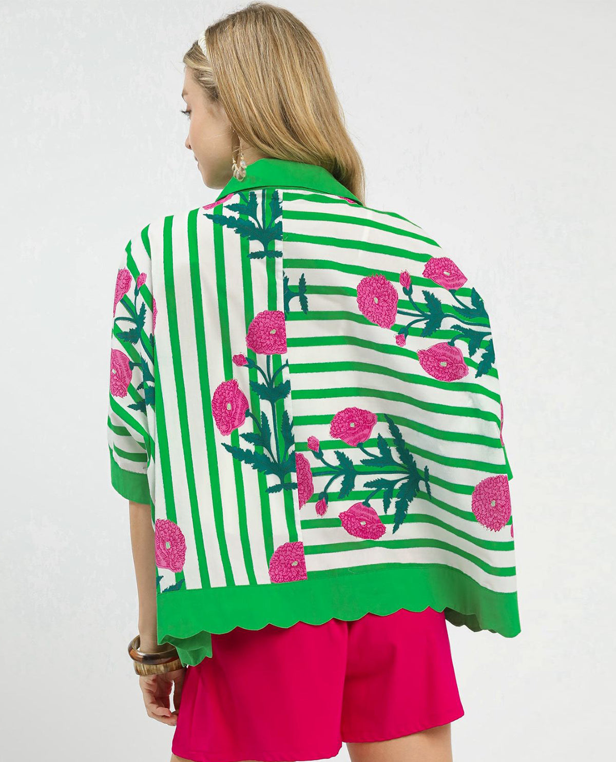 Mixed Stripe & Floral Button Down Top