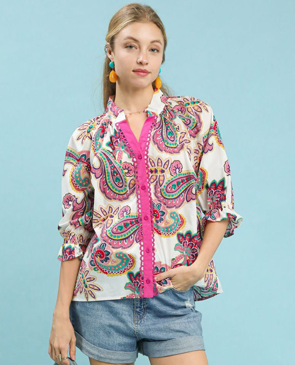 Paisley Print Button Down Top