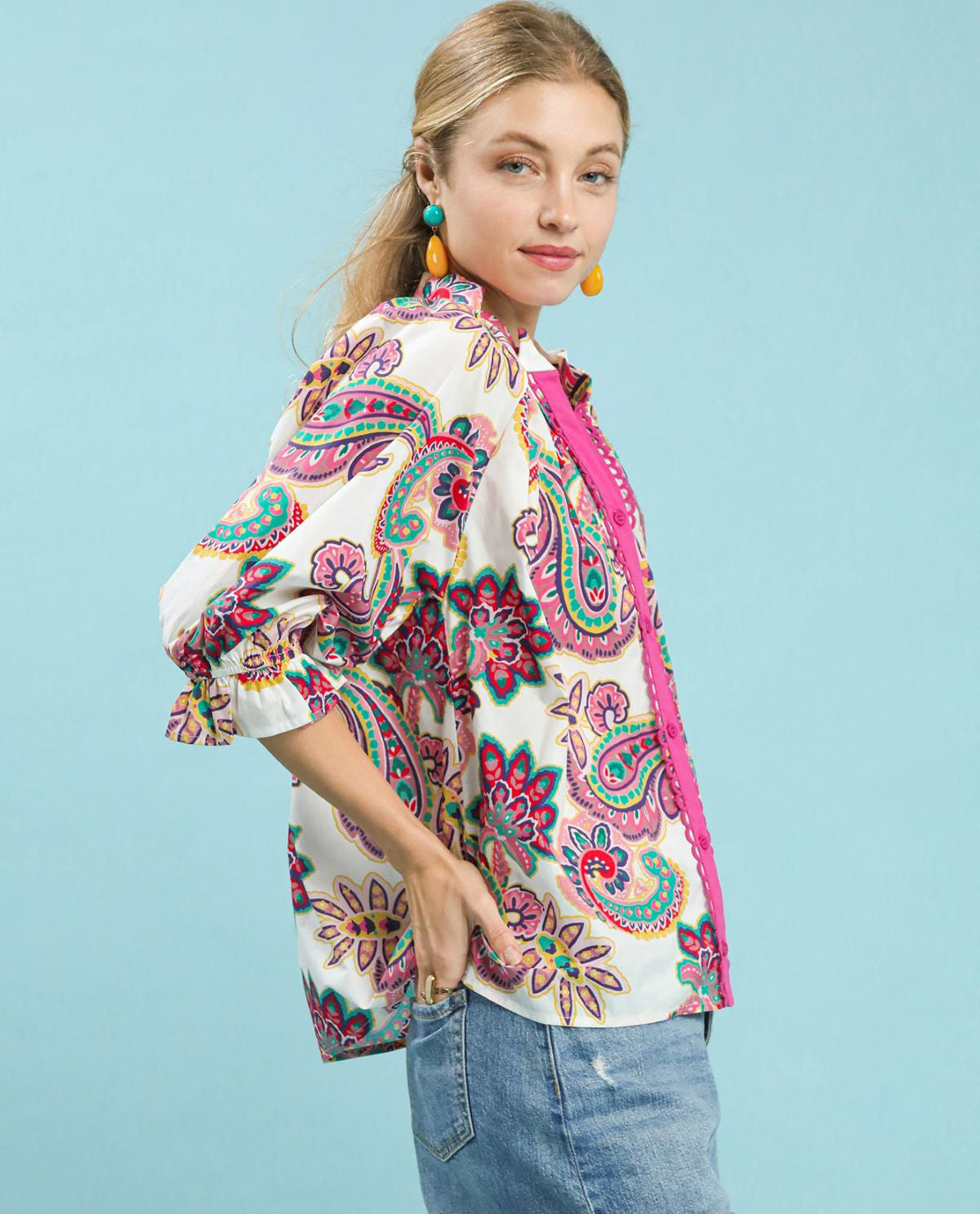 Paisley Print Button Down Top