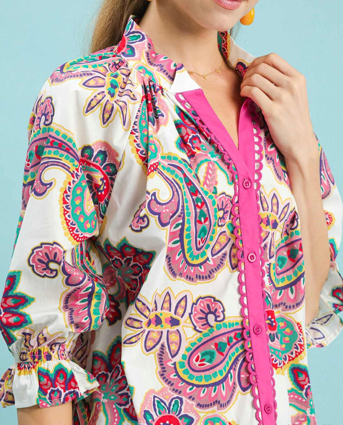 Paisley Print Button Down Top