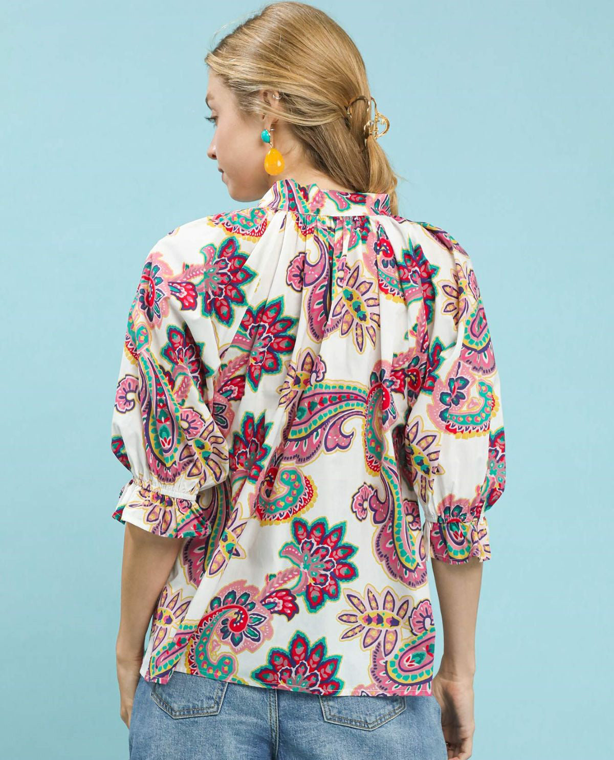 Paisley Print Button Down Top