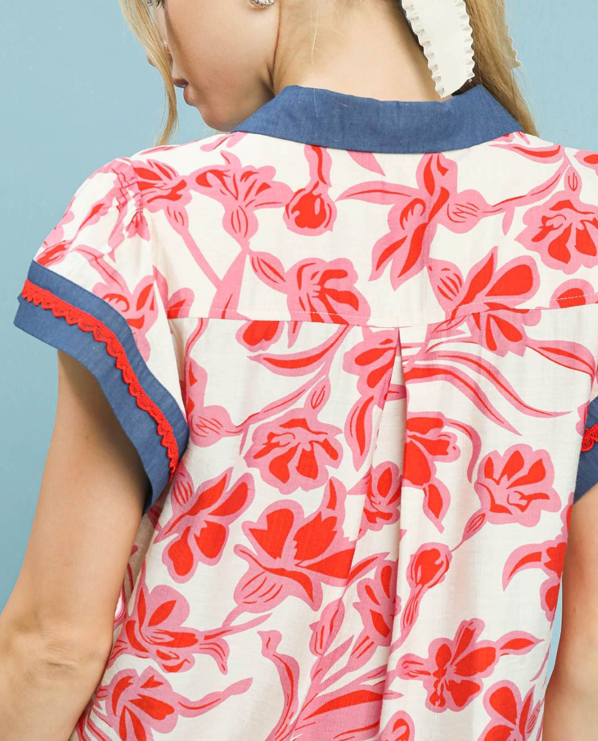 Floral Print Split Neck Collar Top