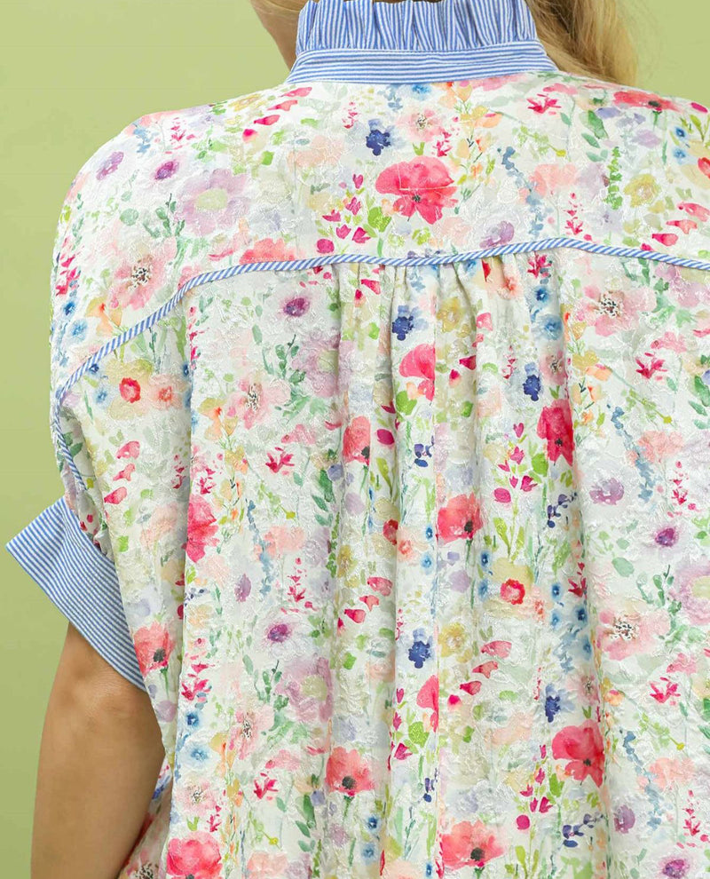 Floral Button Down High Neck Print Top