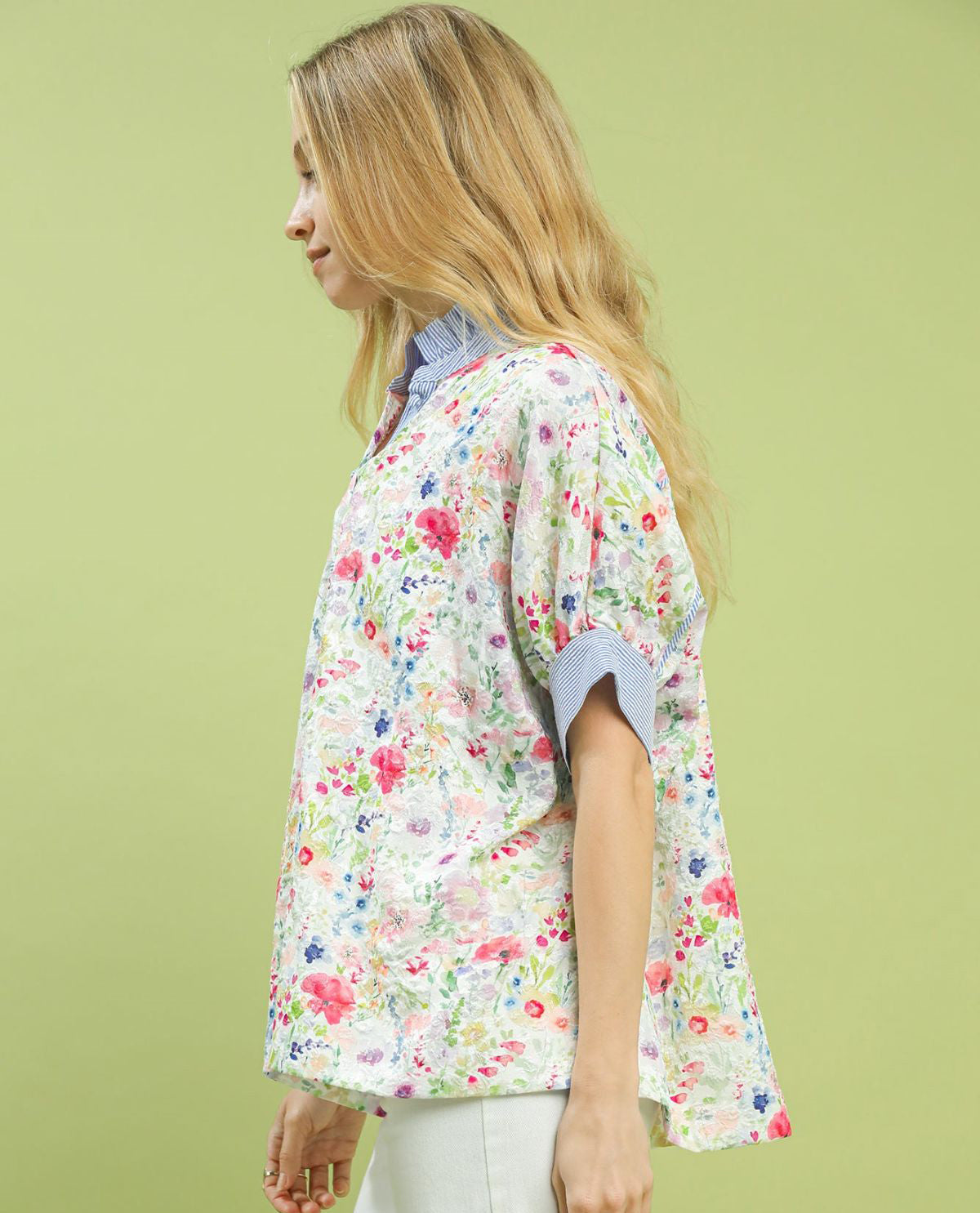 Floral Button Down High Neck Print Top