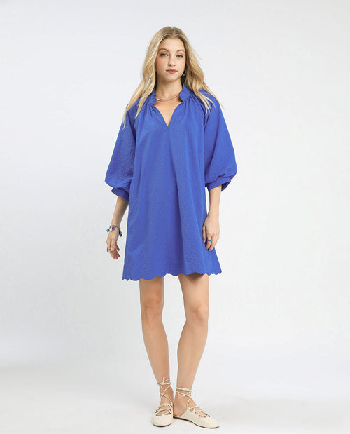 Solid Split V Neck Dress with Side Pockets