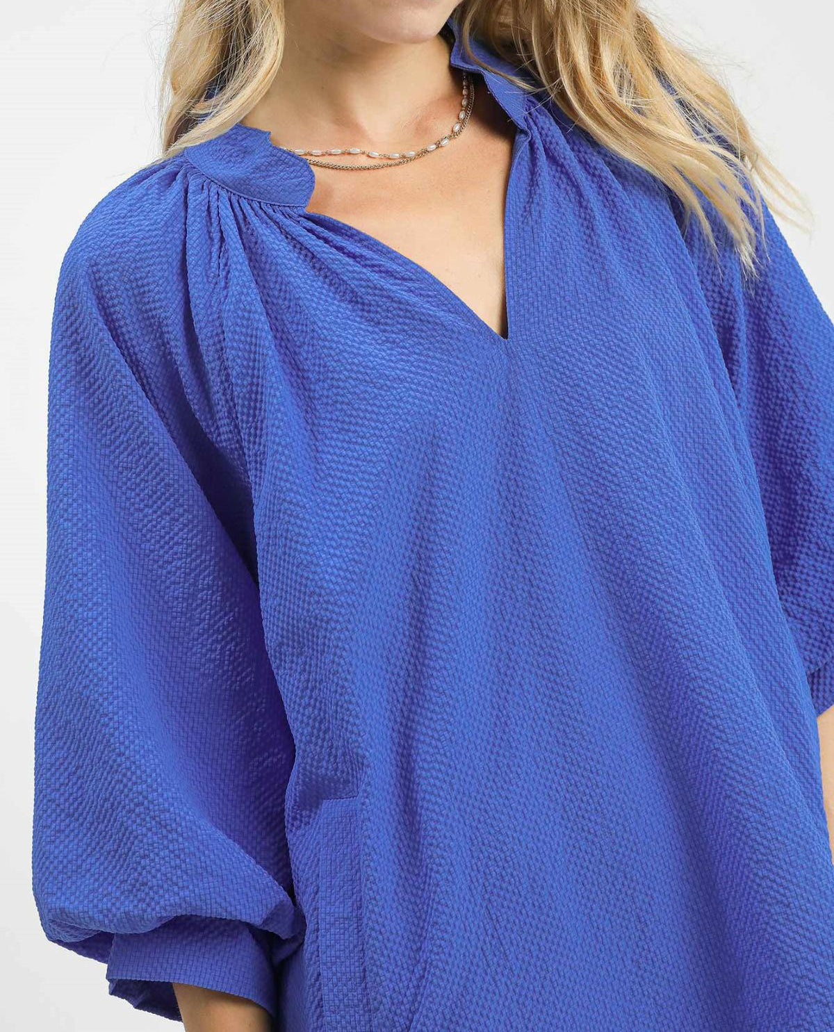 Solid Split V Neck Dress with Side Pockets