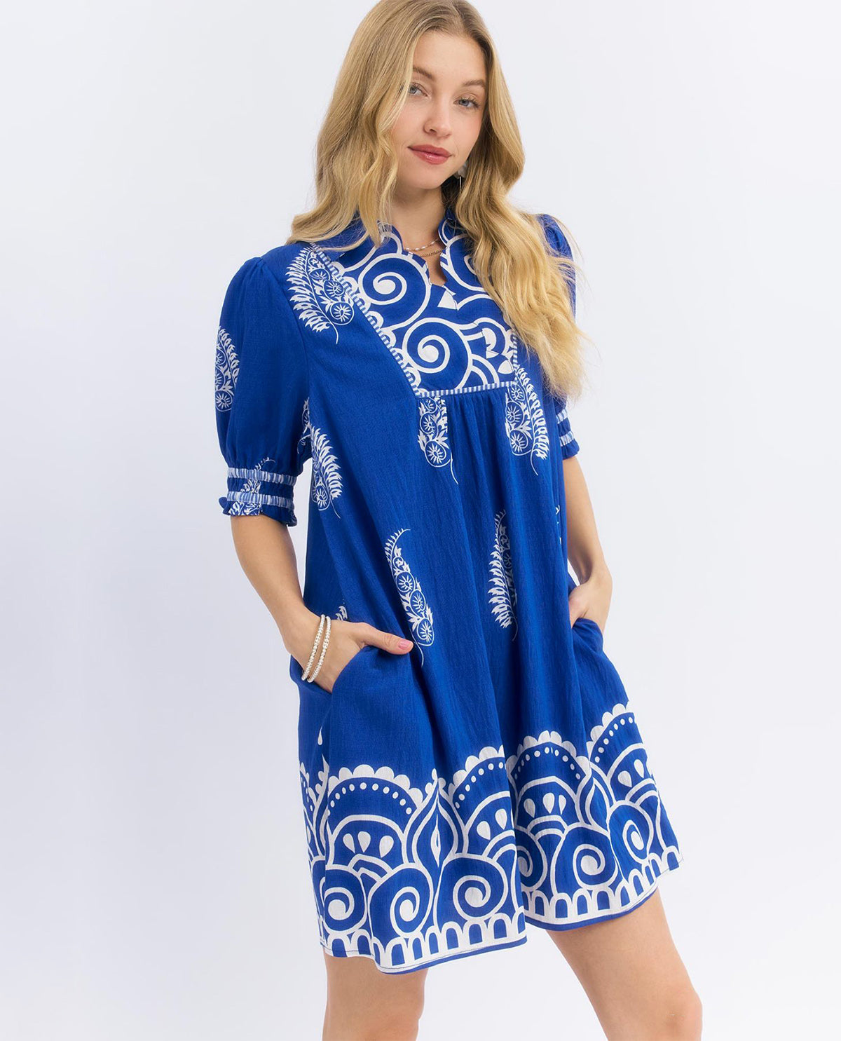 Paisley Border Print Babydoll Dress