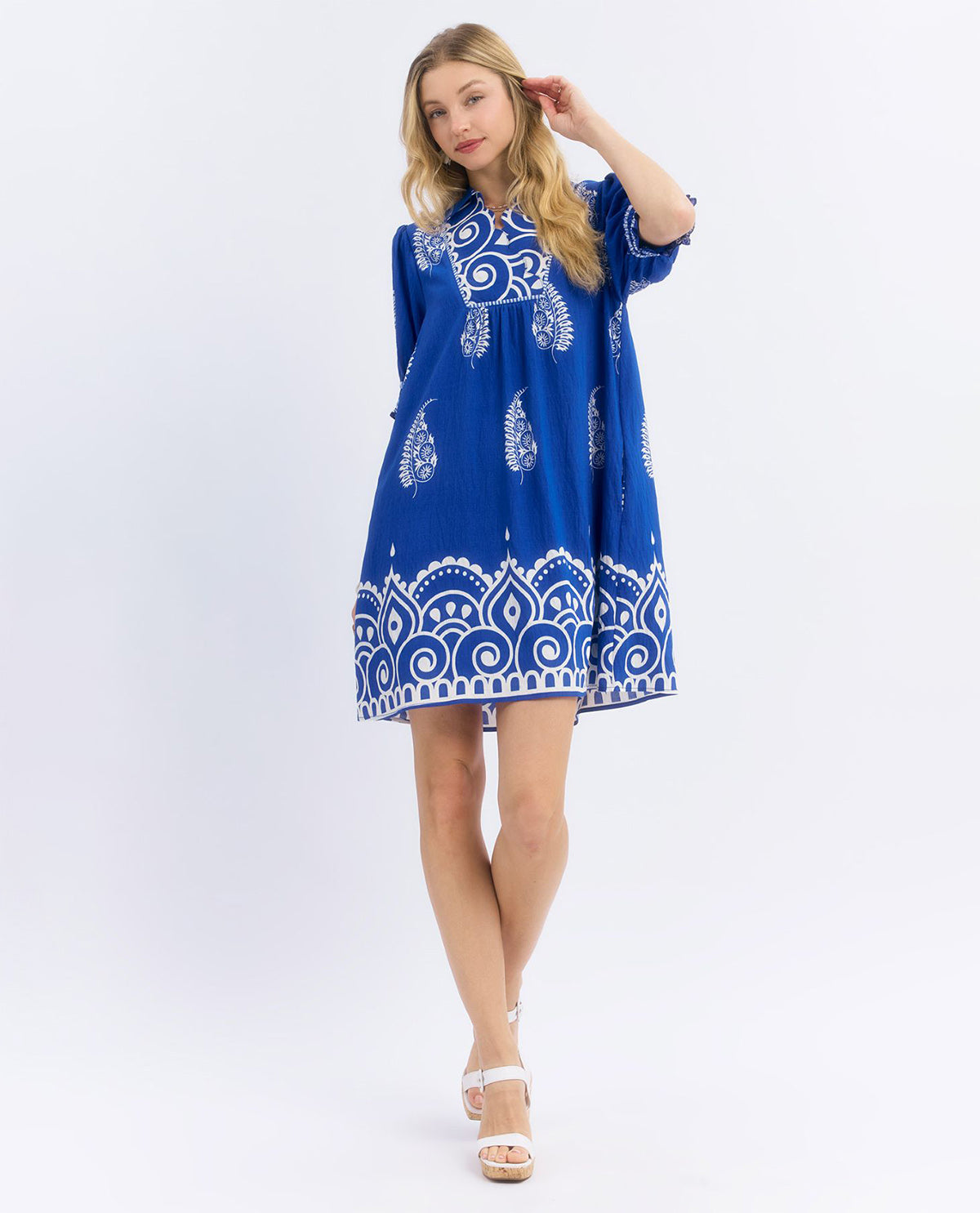 Paisley Border Print Babydoll Dress