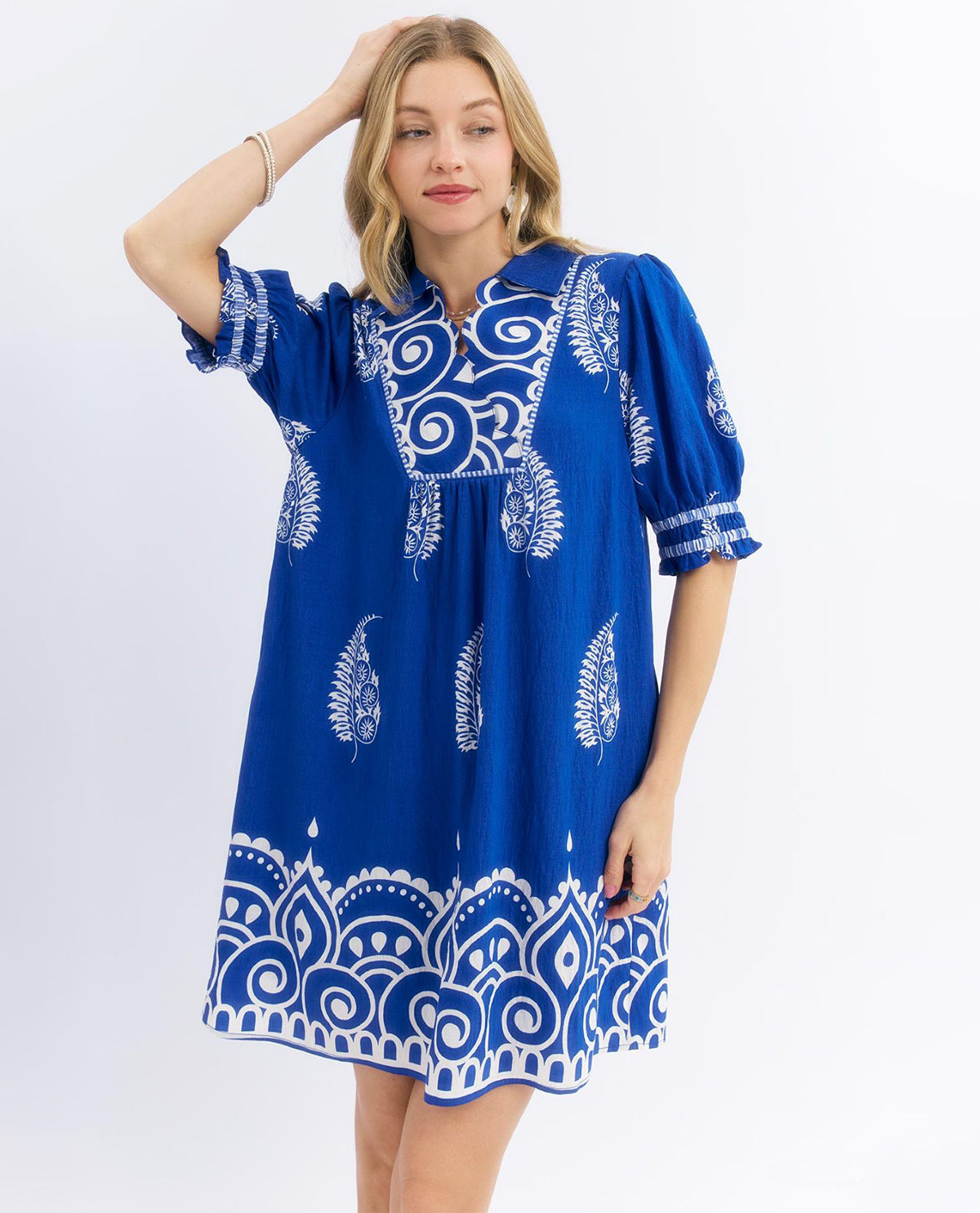 Paisley Border Print Babydoll Dress