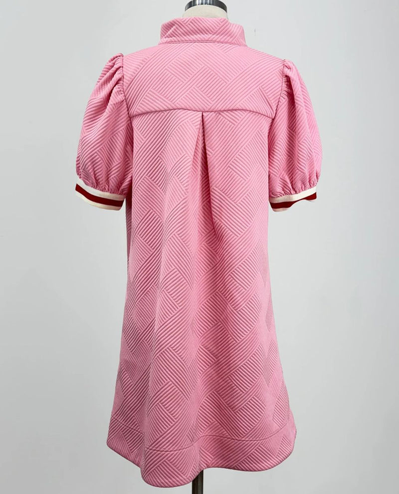 Solid Jacquard Stripe High Neck Dress