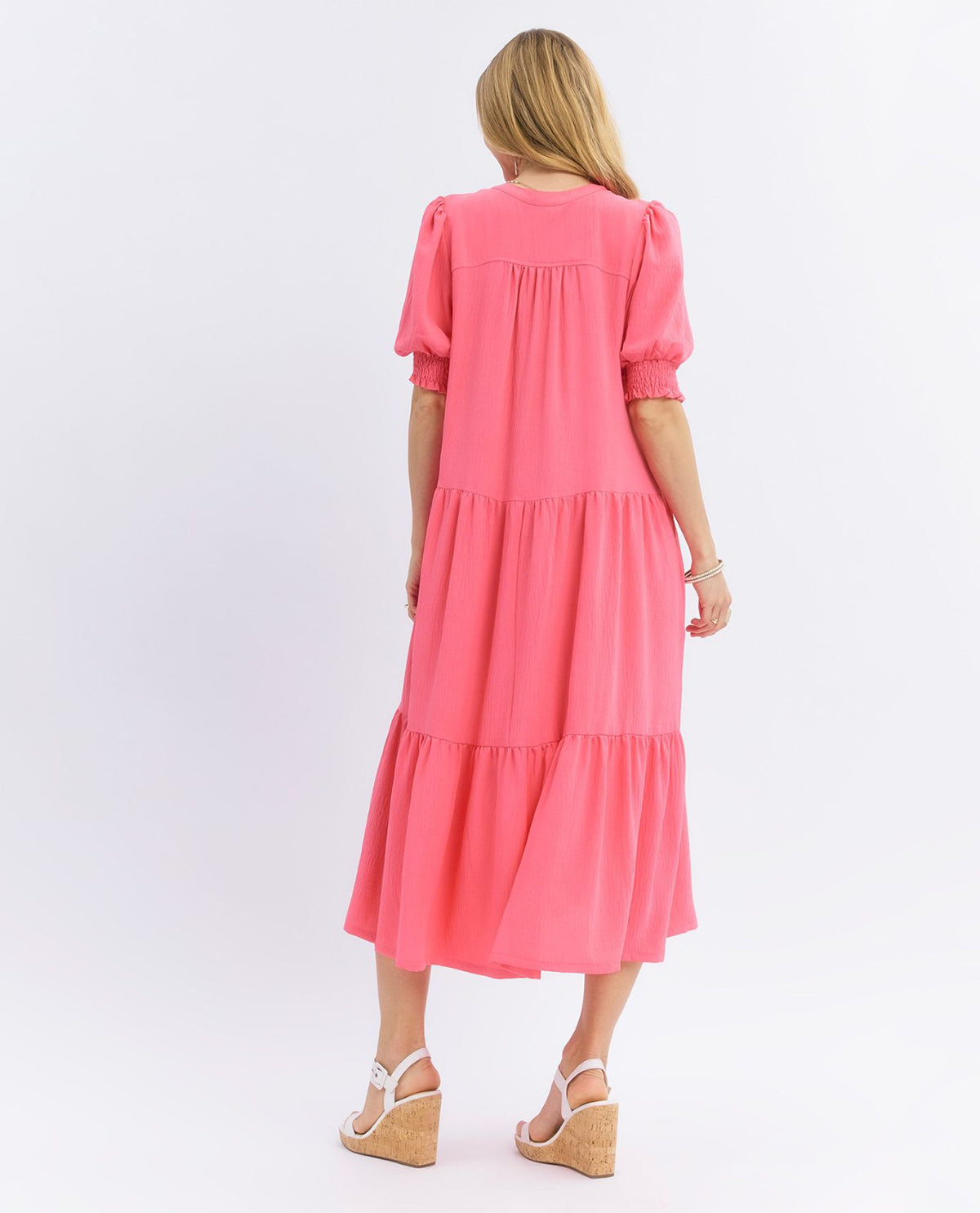 Solid V-neck Tiered Dress