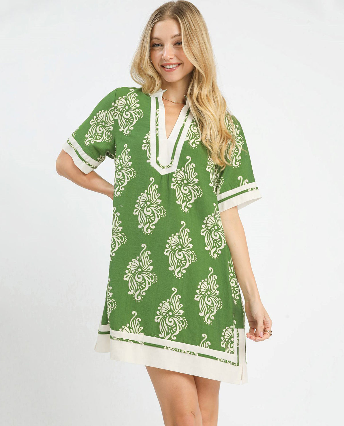 2 Tone Print V-neck Dress