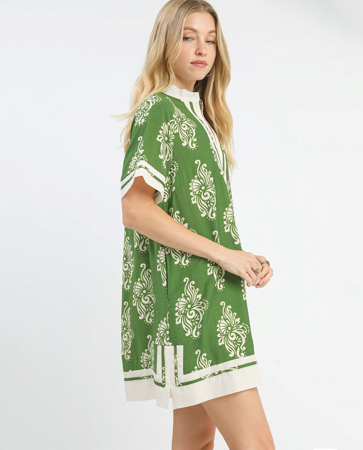 2 Tone Print V-neck Dress