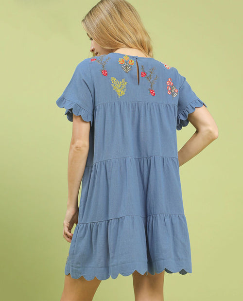 Embroidered Tiered Babydoll Dress