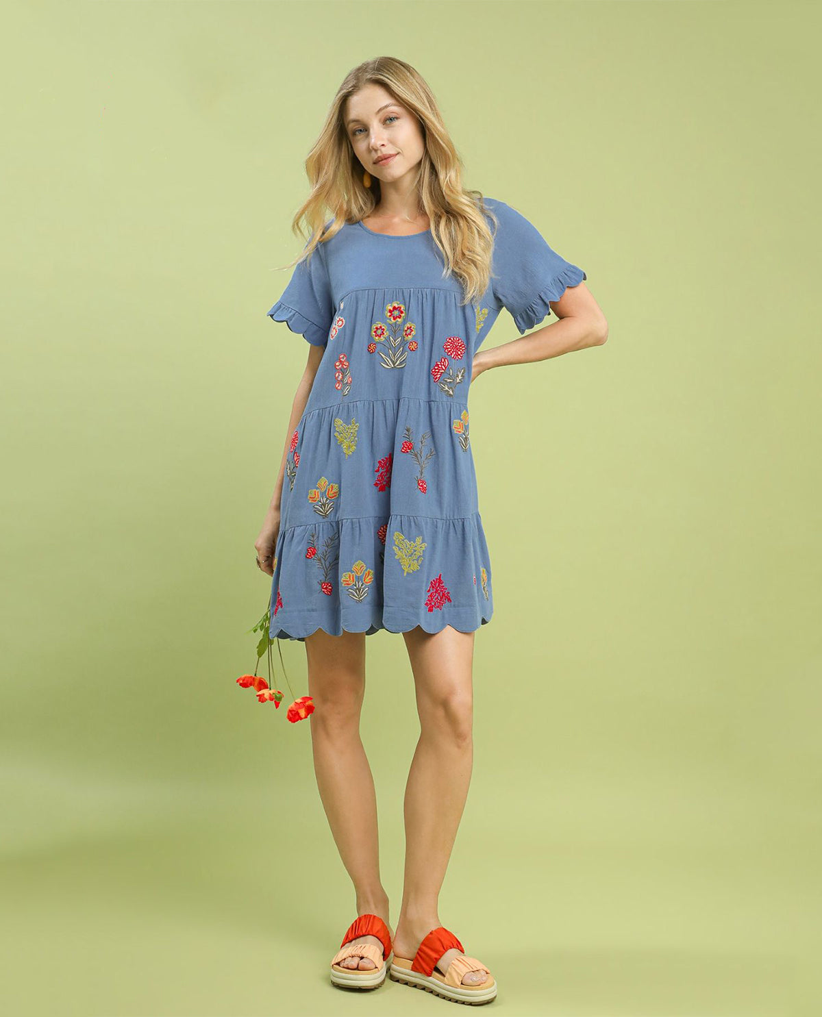 Embroidered Tiered Babydoll Dress