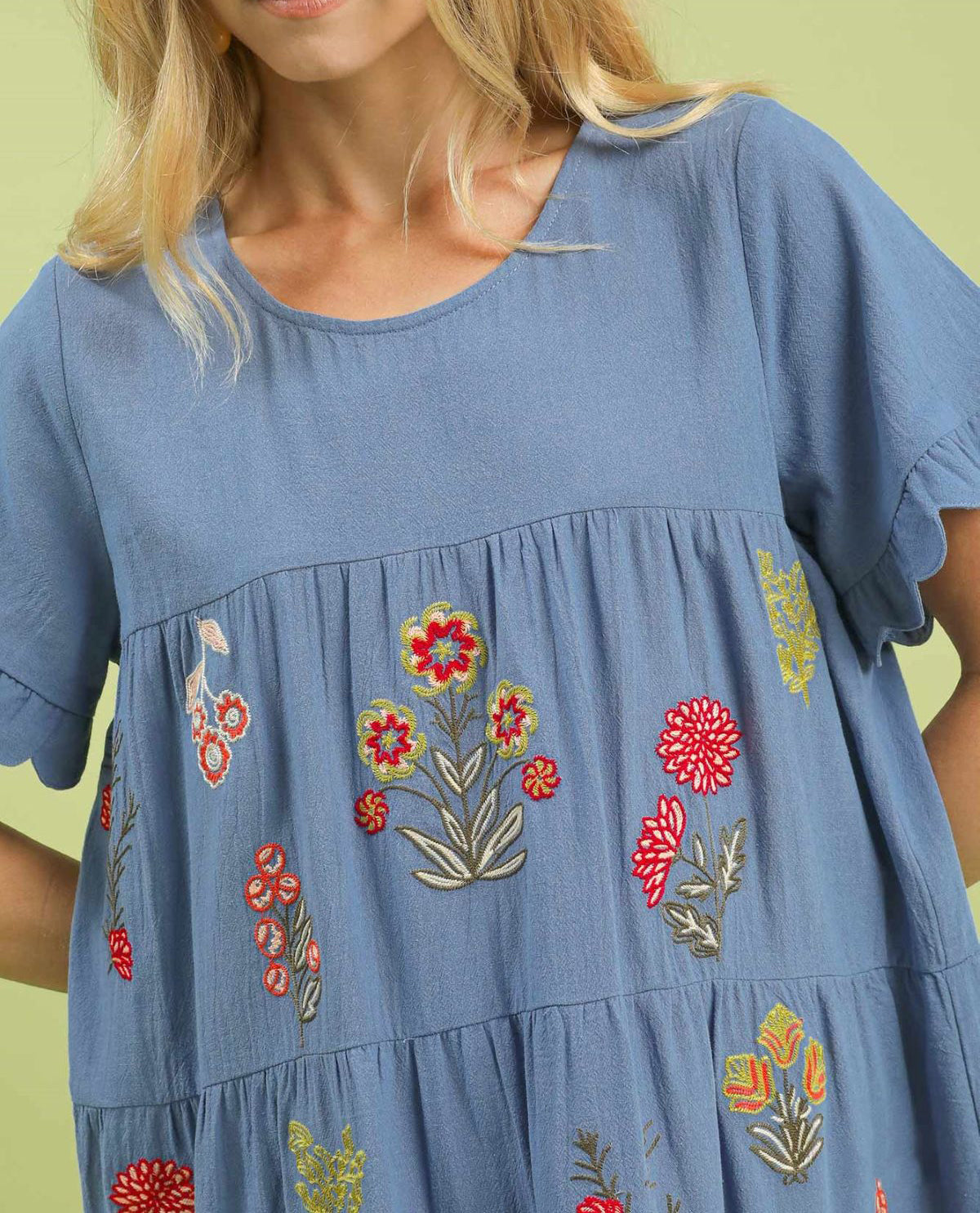 Embroidered Tiered Babydoll Dress