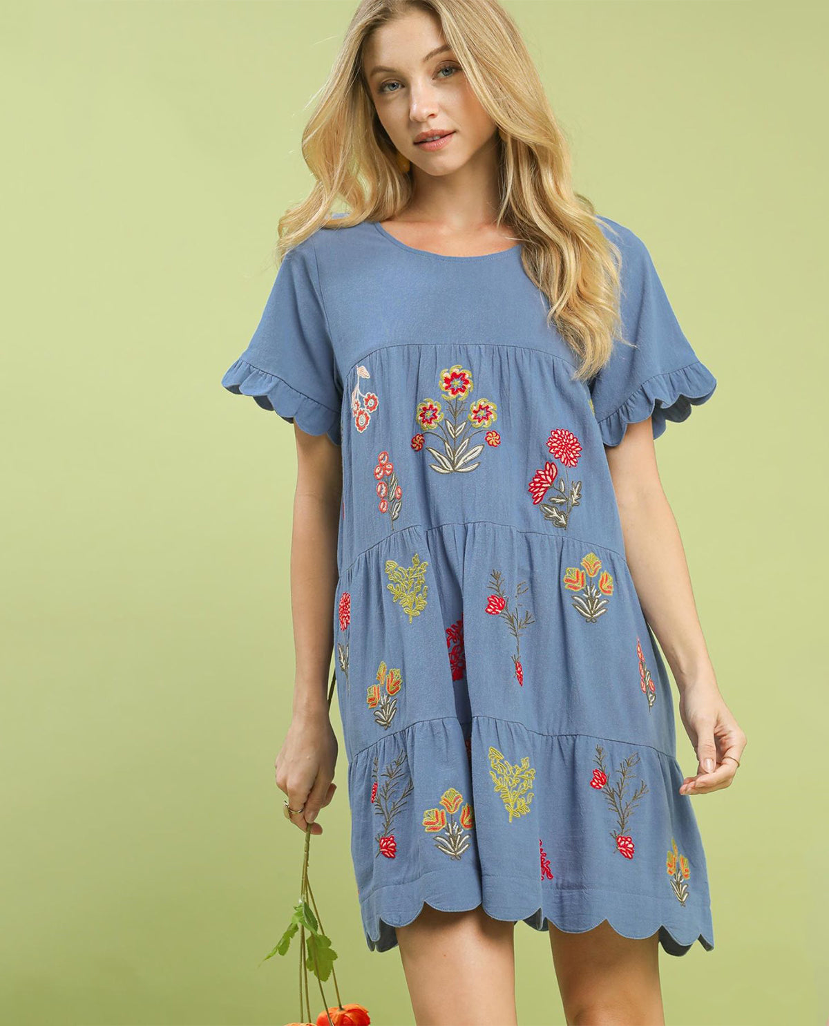 Embroidered Tiered Babydoll Dress