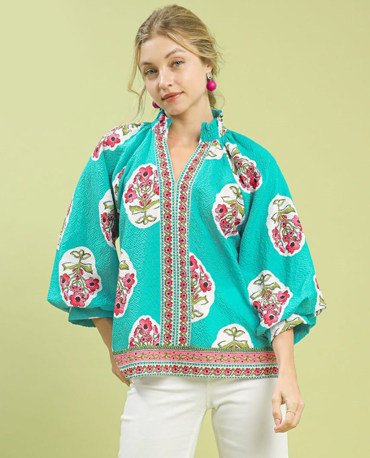 Boho Print Puff Sleeves Top