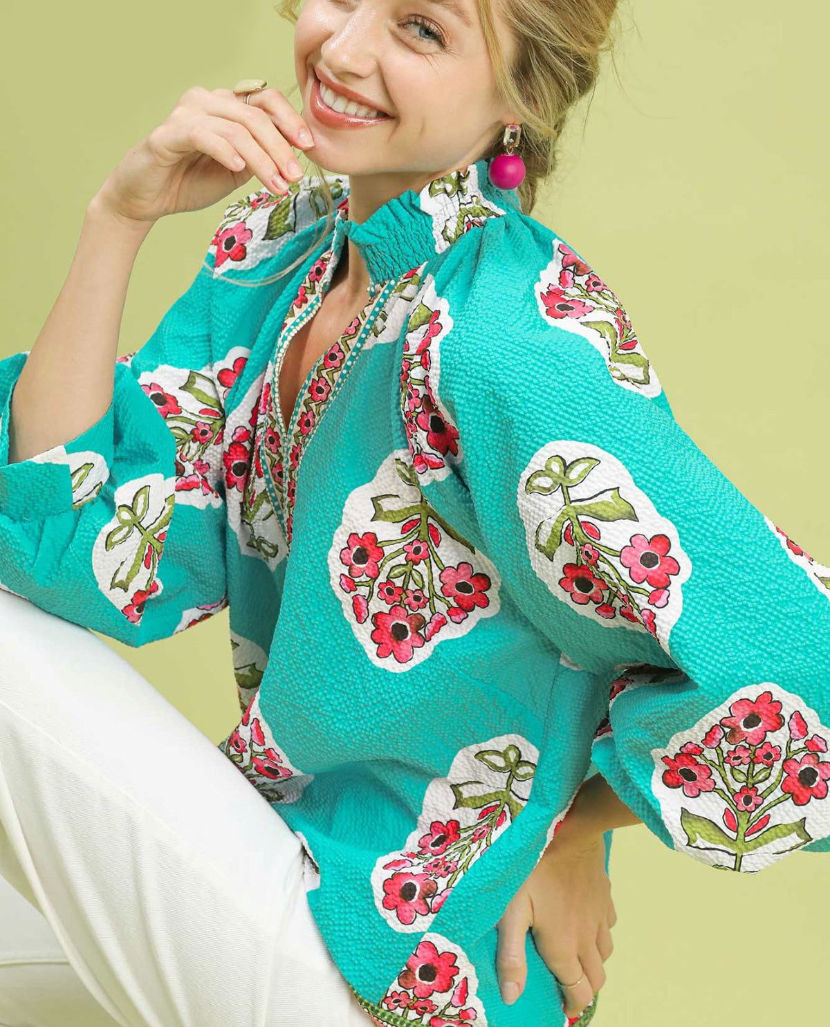 Boho Print Puff Sleeves Top