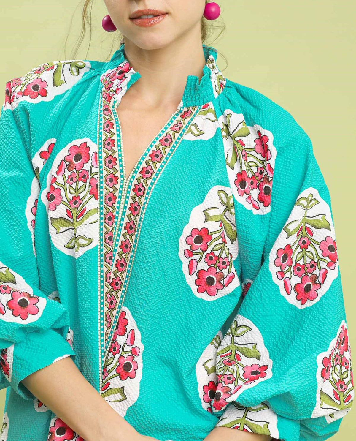 Boho Print Puff Sleeves Top