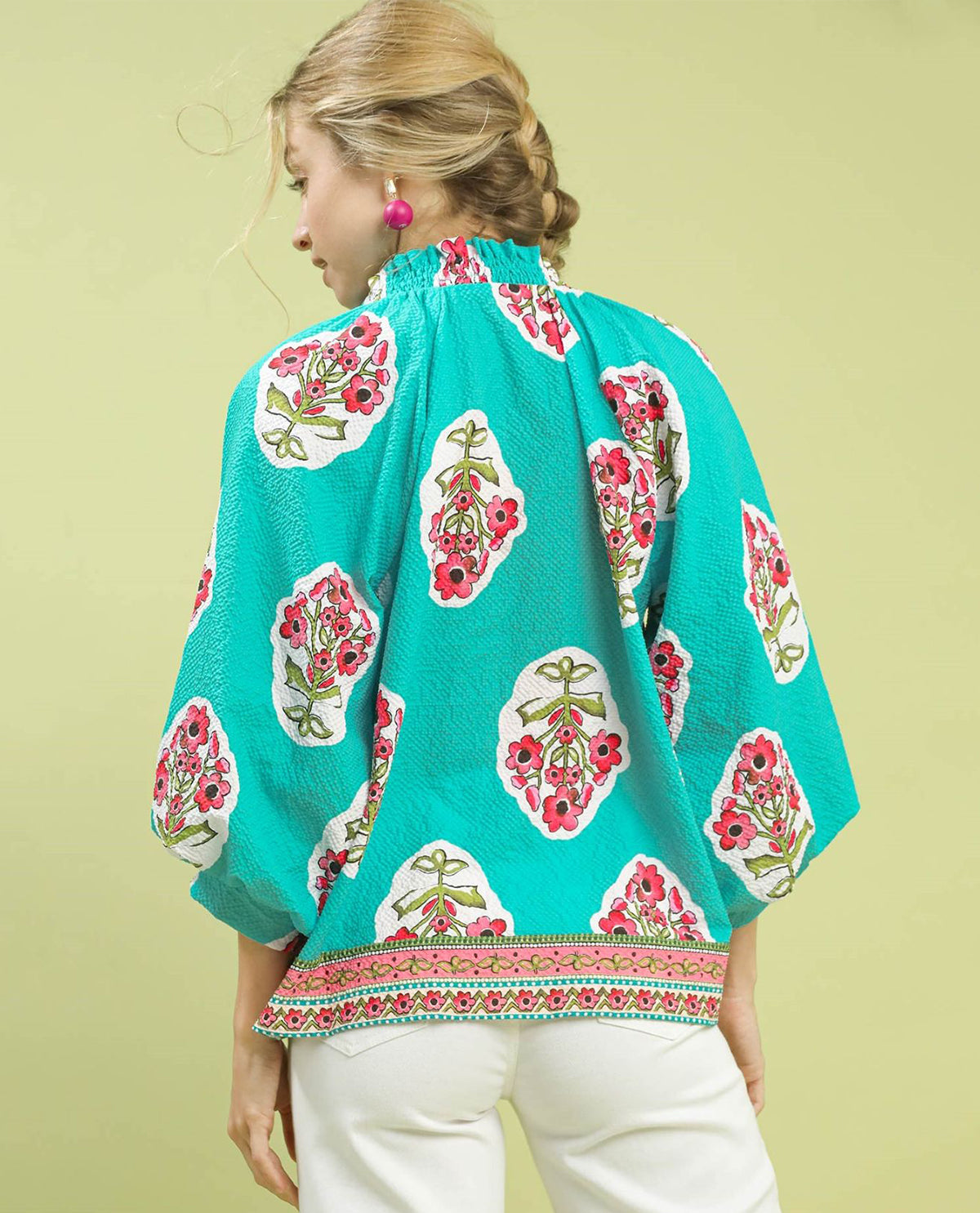 Boho Print Puff Sleeves Top