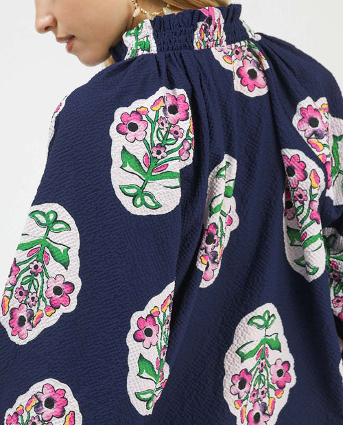 Boho Print Puff Sleeves Top