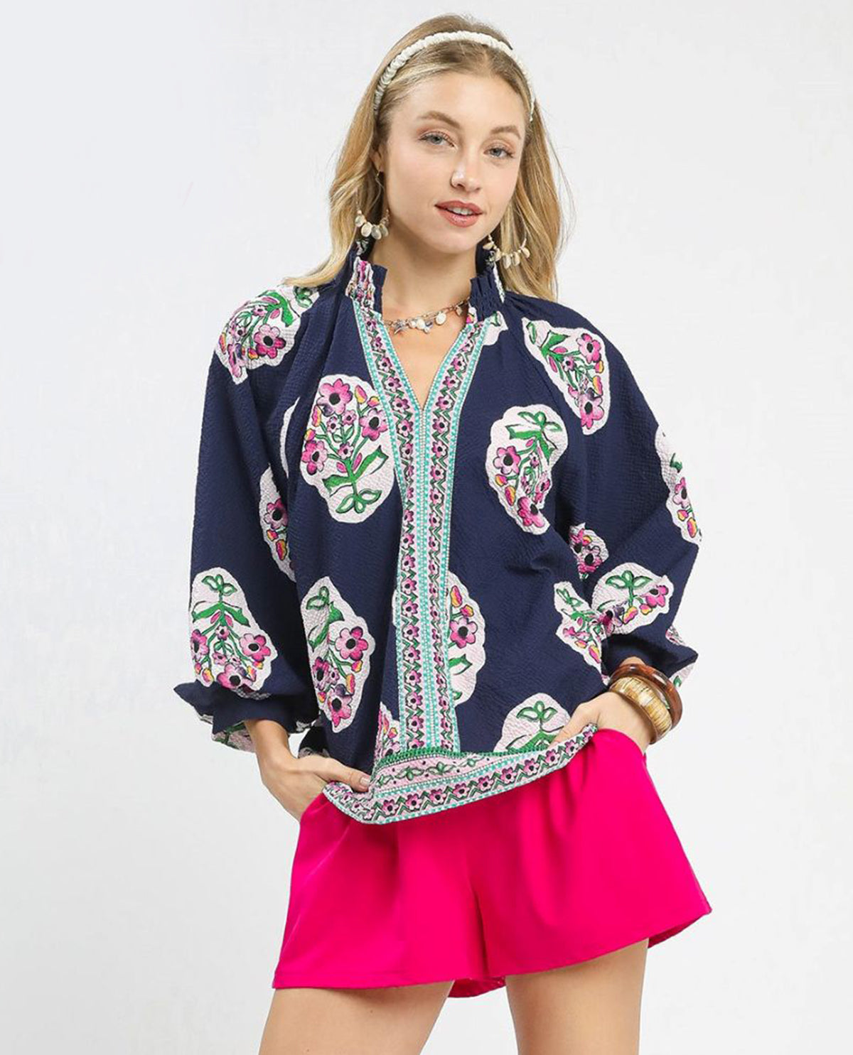 Boho Print Puff Sleeves Top