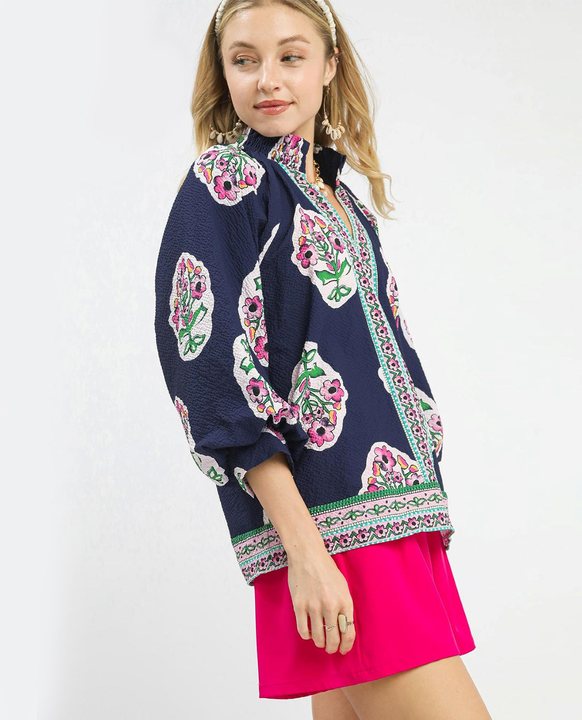 Boho Print Puff Sleeves Top