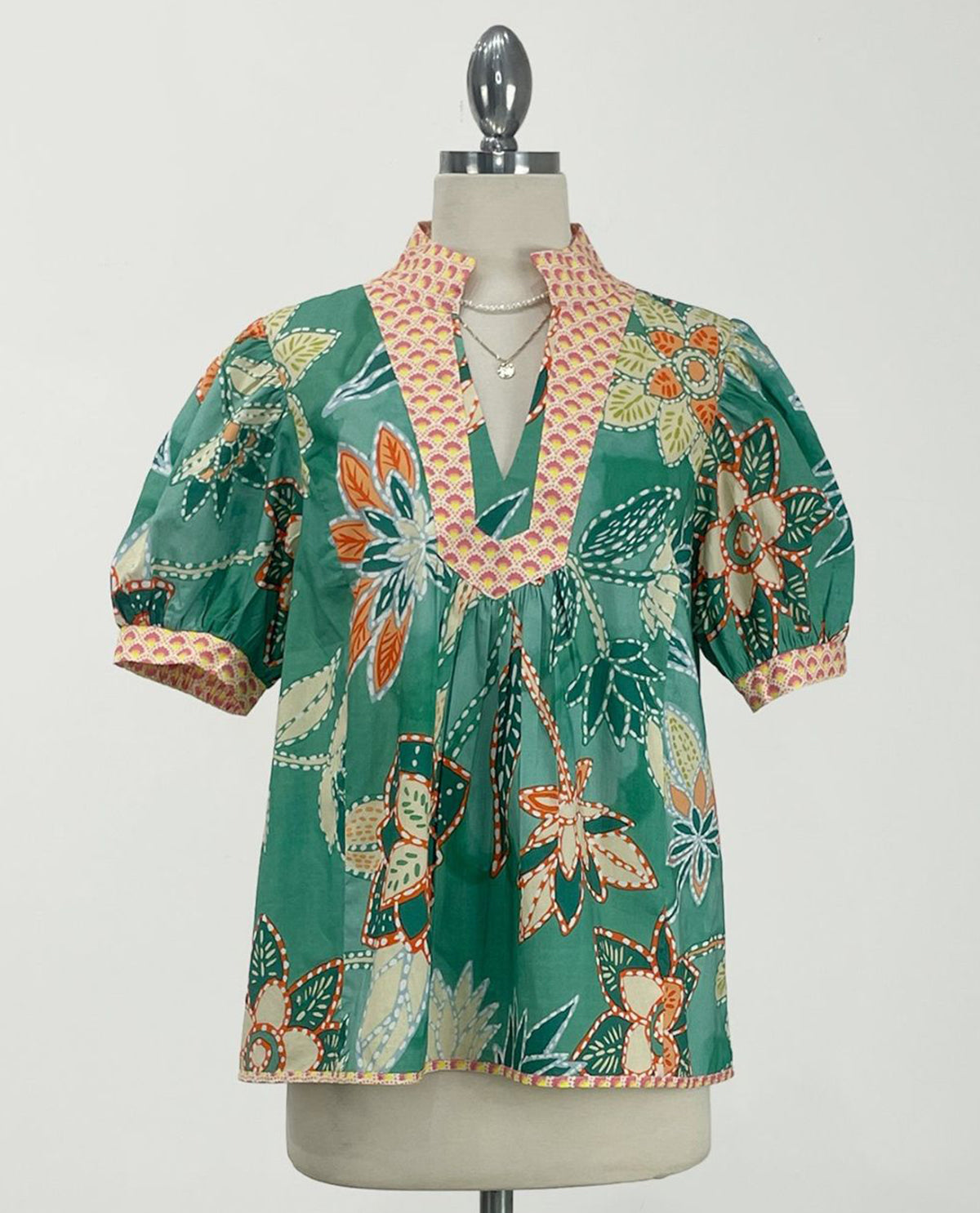 Mixed Abstract Print V-neck Top