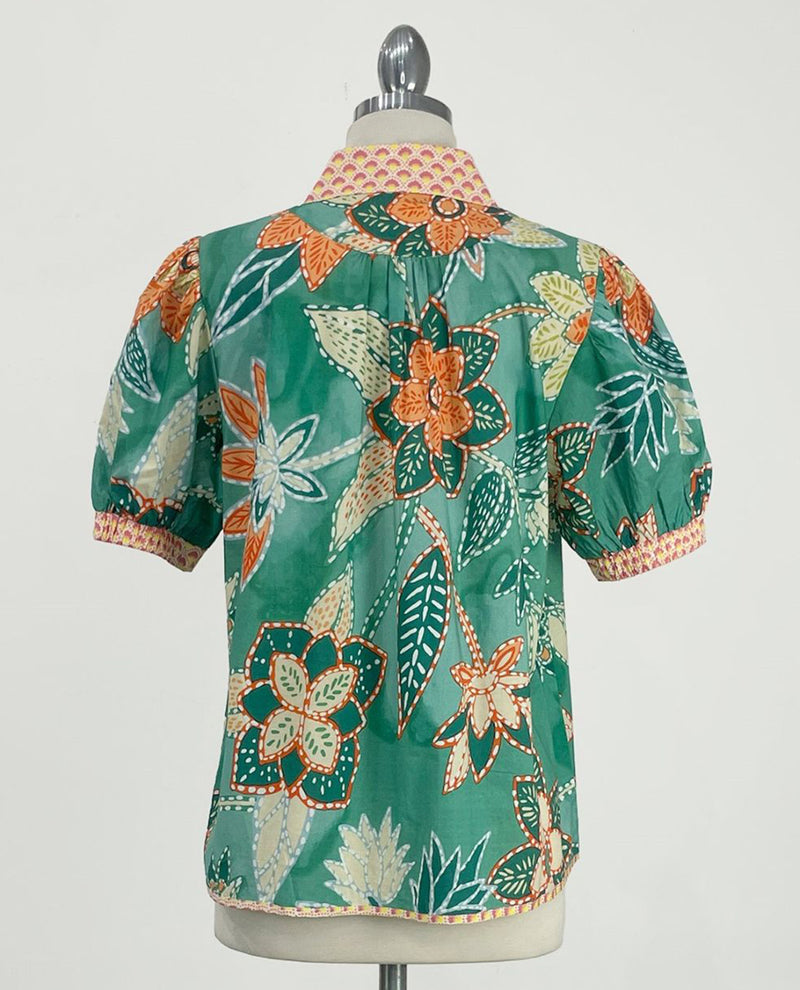 Mixed Abstract Print V-neck Top