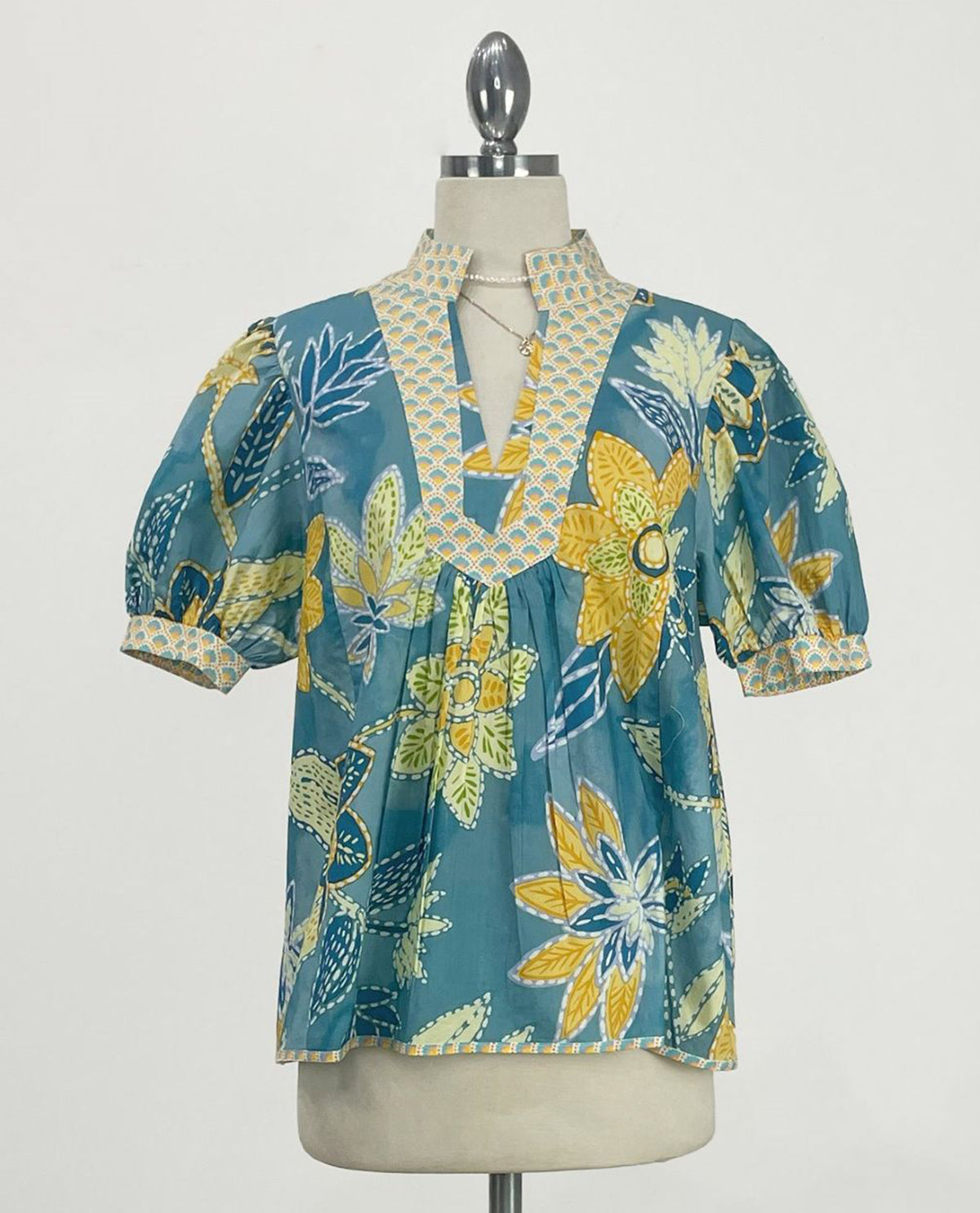 Mixed Abstract Print V-neck Top