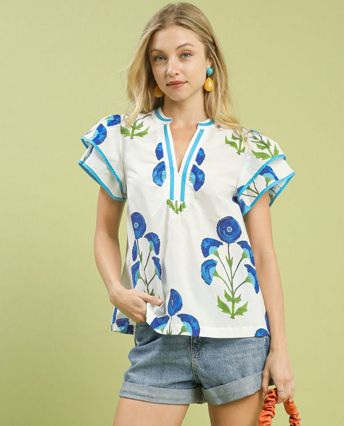 Blossom Meadow Print Top with Short Flutter Sleeves