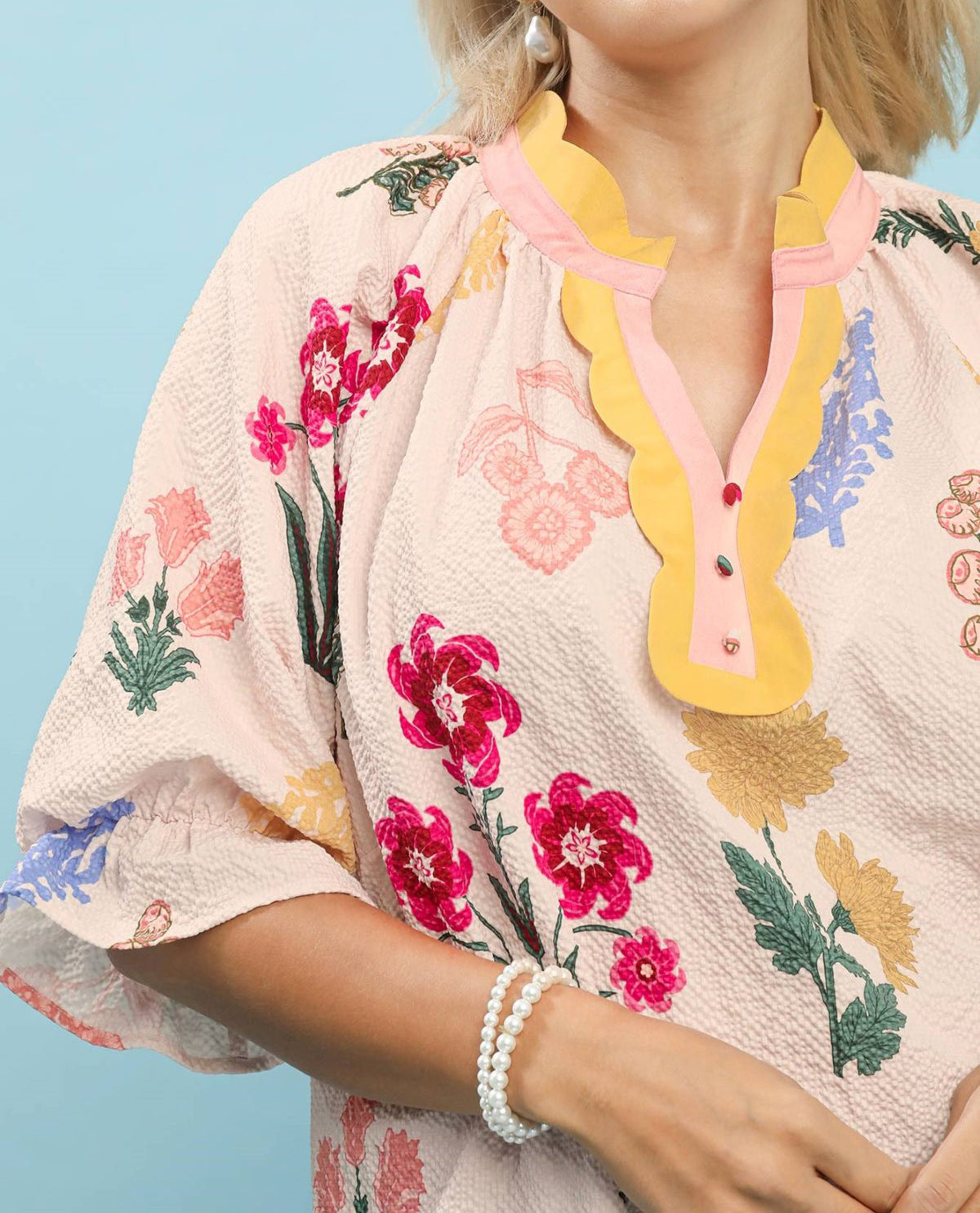 Umgee Plus Floral Print Top with Contrast Collar