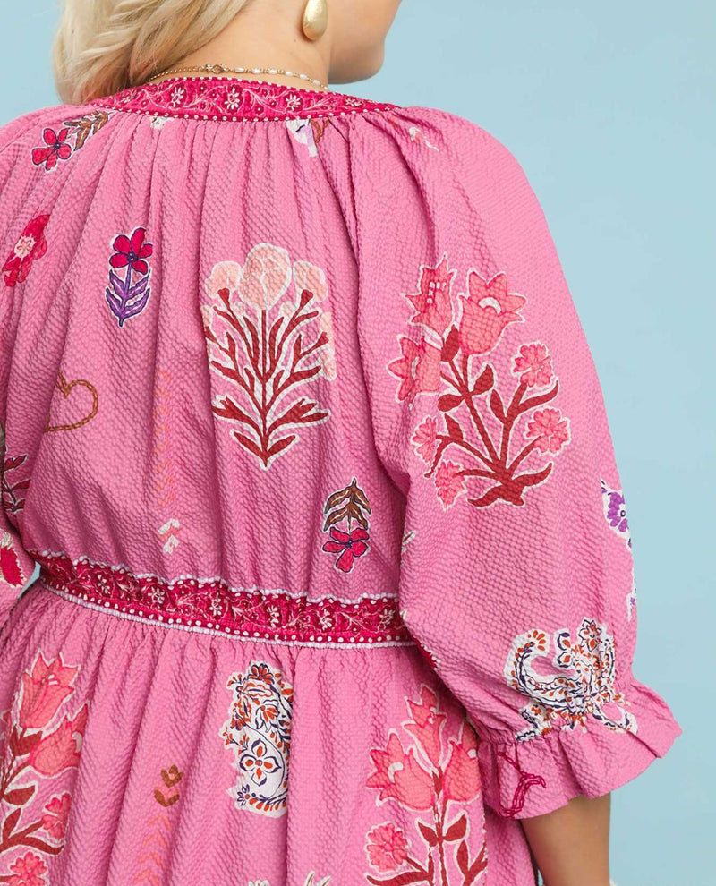 Umgee Plus Print Tiered Vneck Dress