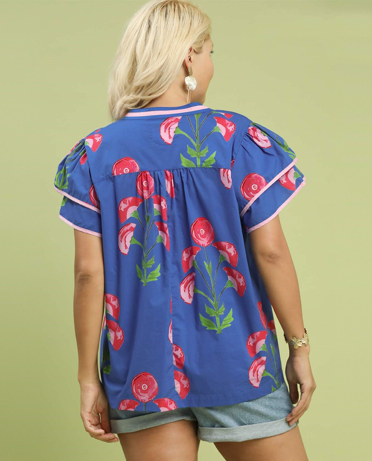 Umgee Plus Floral Print Top with Ruffle Sleeves