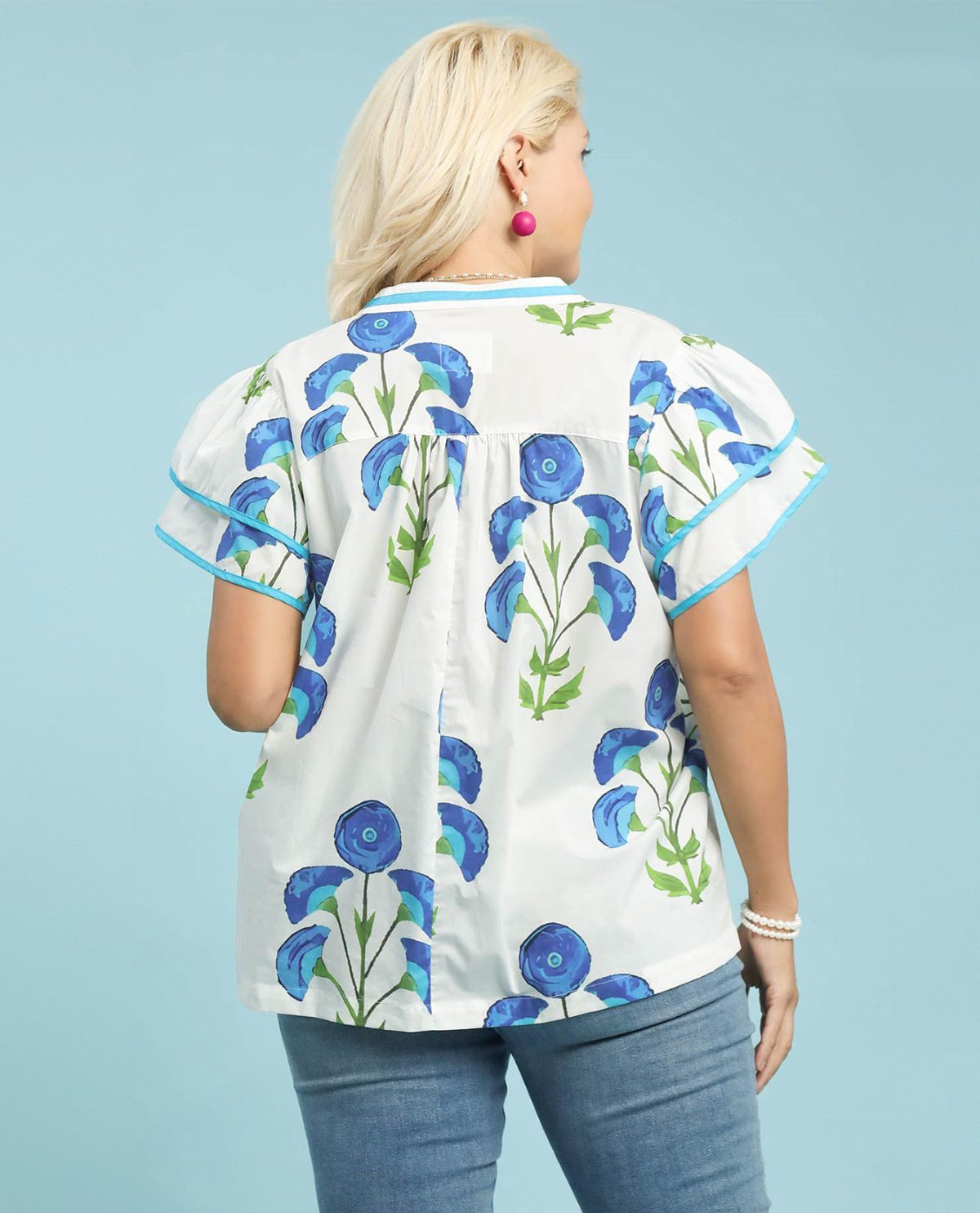 Umgee Plus Floral Print Top with Ruffle Sleeves