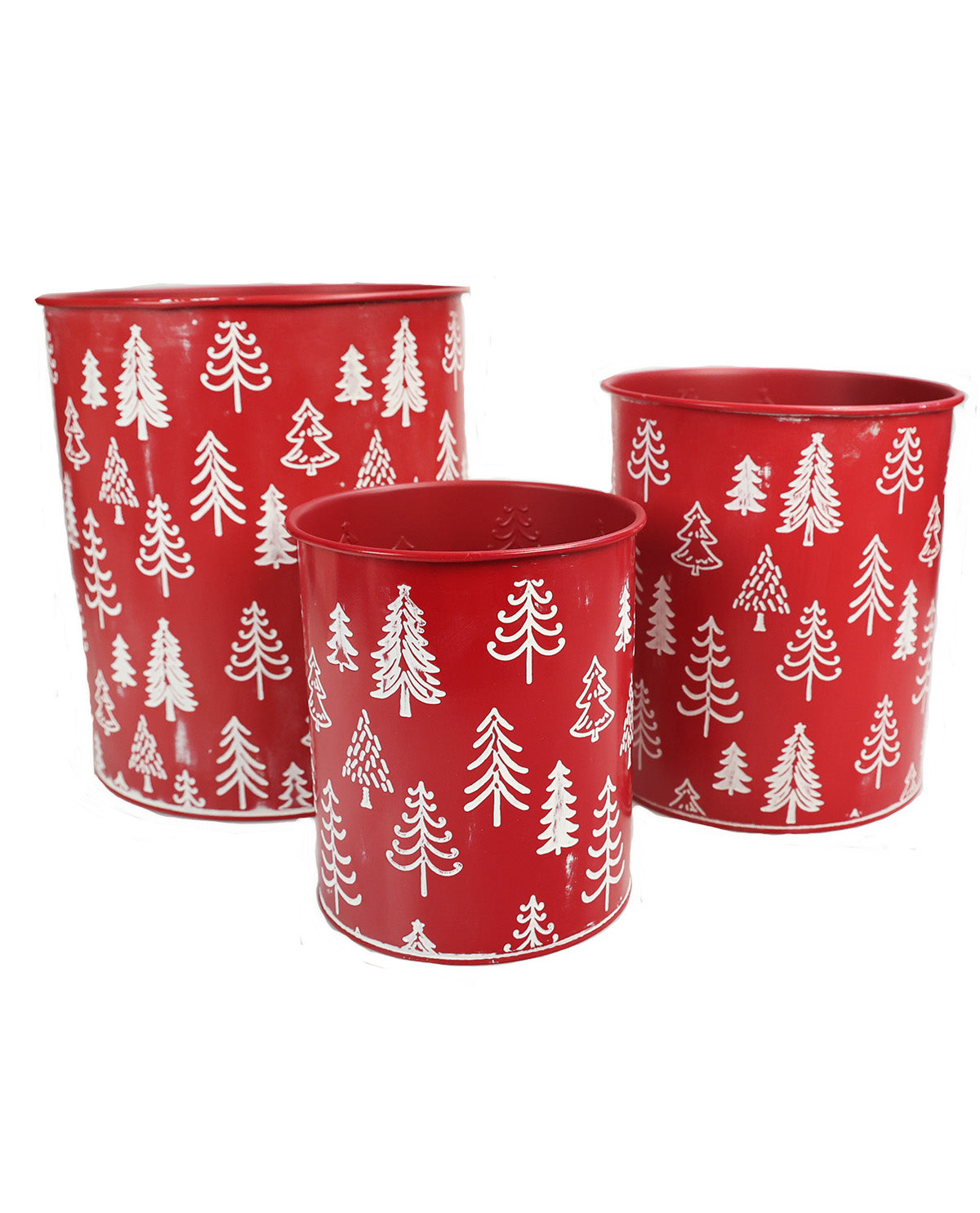 Red Tree Embossed Decor Bucket