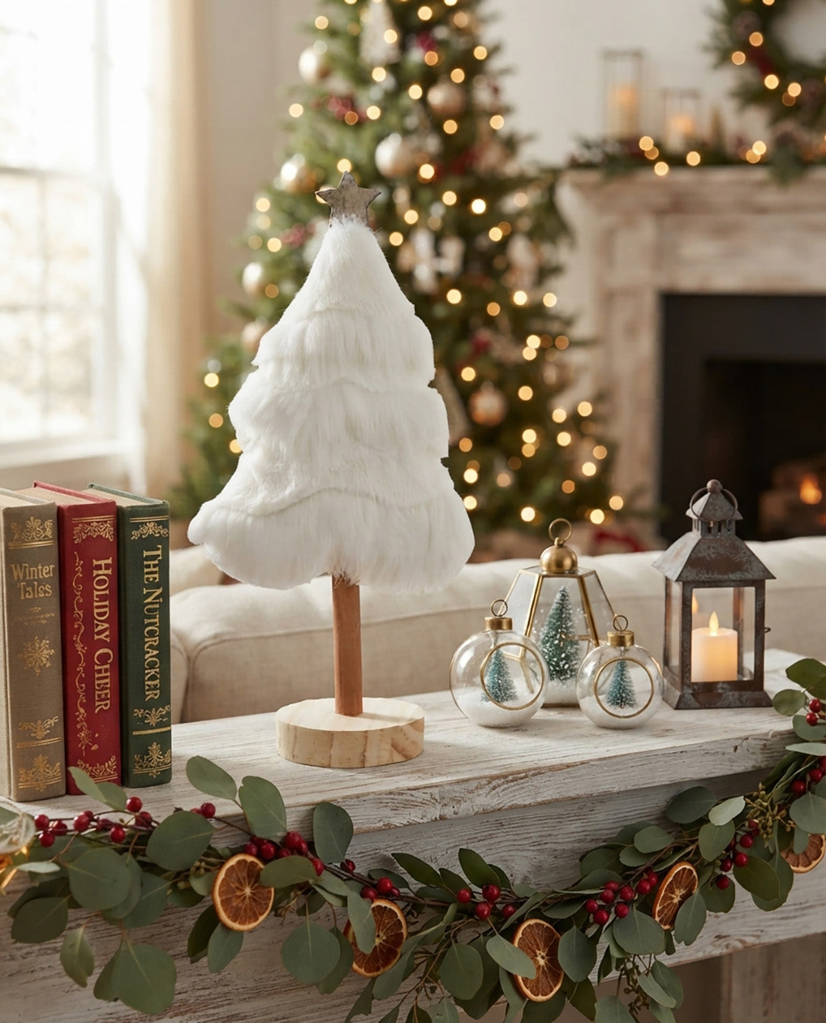 12" White Faux Fur Tree
